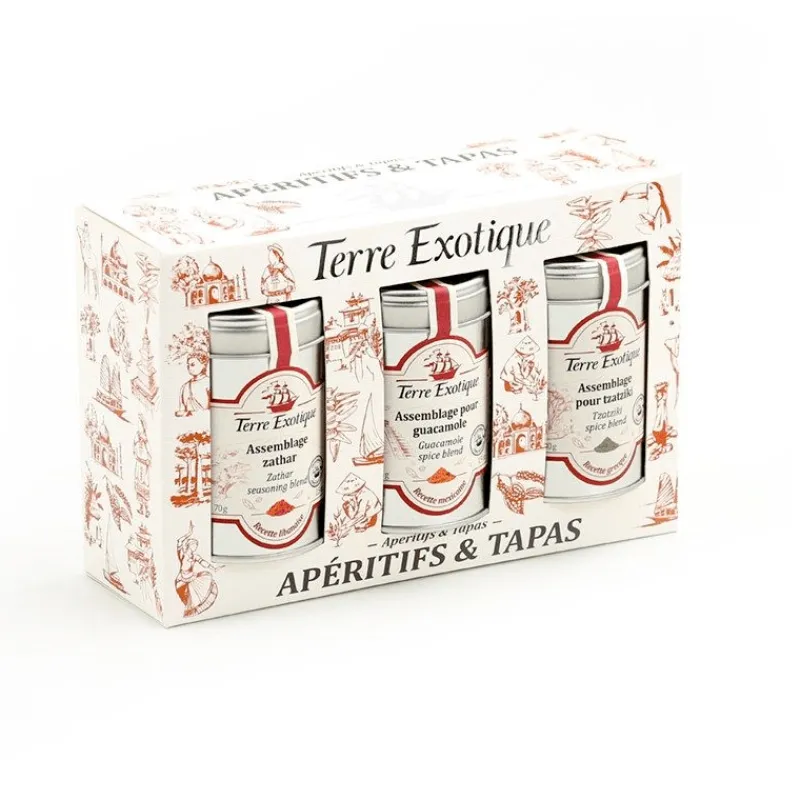 TERRE EXOTIQUE Marinade, Mélange Epices|Epices|Coffret Épices de 3 Assortiments Apéritifs et Tapas