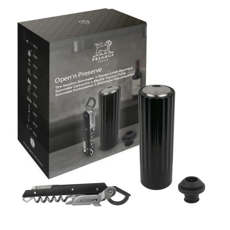 PEUGEOT Accessoires Vin|Coffret Pompe à Vin Electrique ABS + Tire-Bouchon Clavelin