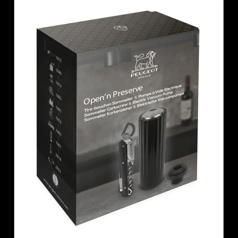 PEUGEOT Accessoires Vin|Coffret Pompe à Vin Electrique ABS + Tire-Bouchon Clavelin