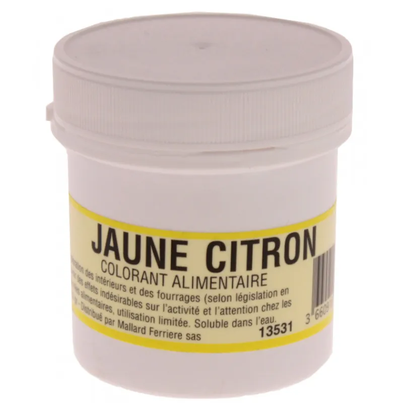 MALLARD FERRIERE Colorants Alimentaires|Colorant alimentaire Jaune Citron E102 Poudre Hydrosoluble 20g