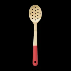 PEBBLY Maryses Et Cuillères|Cuillère de Cuisine Ajourée Bambou 30 cm Rouge