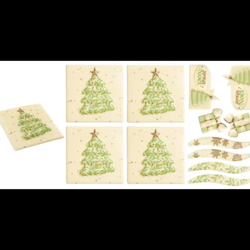 FLORENSUC Décoration Comestible|Décoration Bûche de Noël en Chocolat Blanc Joyeux Noël (x48)