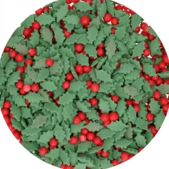 FUNCAKES Décoration Comestible|Décoration en Sucre Mélange Holly Feuilles de Houx et Baies 55 g