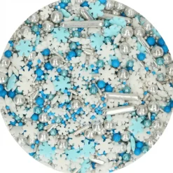 FUNCAKES Décoration Comestible|Décoration en Sucre Mélange Hivernal Bleu, Blanc et Argenté 65 g