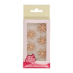 FUNCAKES Décoration Comestible|Décoration Gâteau Flocon de Neige Doré en Pâte à Sucre (x12)