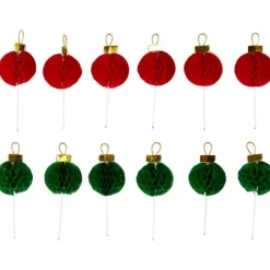 WILTON Décoration Gâteau|Décorations Boules de Noël Rouges et Vertes sur Piques (x12)