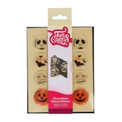FUNCAKES Décoration Comestible|Décors Chocolat Blanc 4 Motifs Halloween (x12)