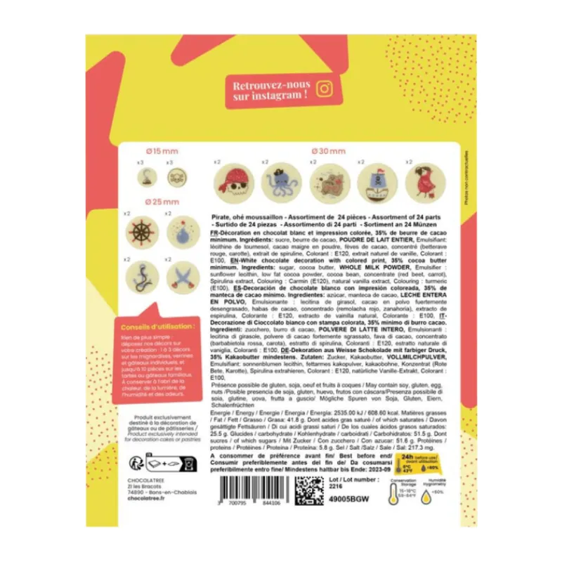 VALRHONA Décoration Comestible|Décors Chocolat Blanc Pirate 24 pièces Chocolatree