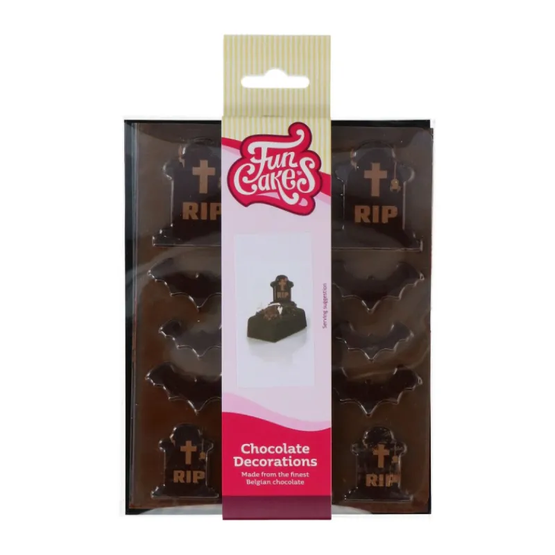 FUNCAKES Décoration Comestible|Décors Chocolat Noir Cimetière Halloween (x12)