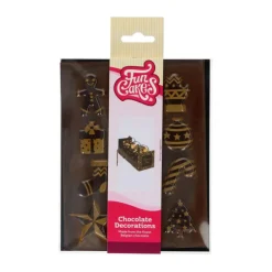 FUNCAKES Décoration Comestible|Décors Chocolat Noir Motifs Noël Doré (x12)