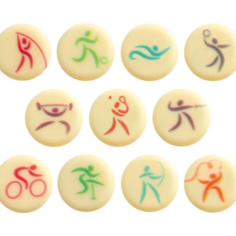 FLORENSUC Décoration Comestible|Décors en Chocolat Blanc Disques Sportifs Ø20 mm (x132)