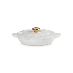 LE CREUSET Faitout|Faitout Fonte Émaillée Pétales Blanc avec Bouton Doré 26 cm