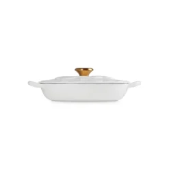 LE CREUSET Faitout|Faitout Fonte Émaillée Pétales Blanc avec Bouton Doré 26 cm