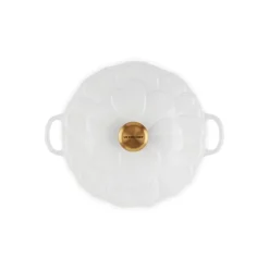 LE CREUSET Faitout|Faitout Fonte Émaillée Pétales Blanc avec Bouton Doré 26 cm