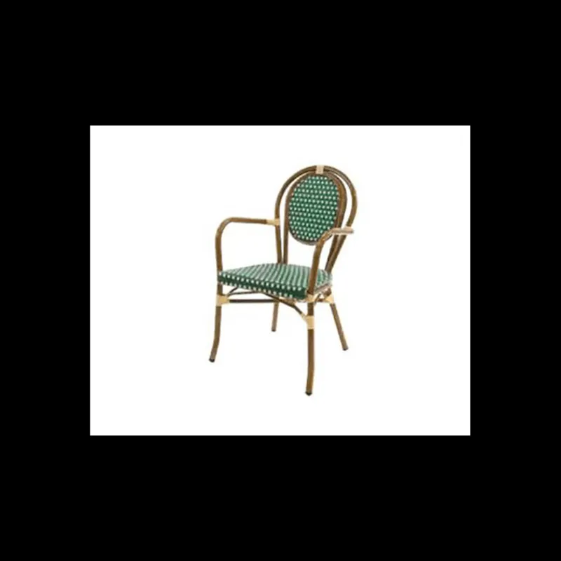 LYROSE Mobilier Terrasse Restaurant|Fauteuil Tressé Bamboo Vert et Crème