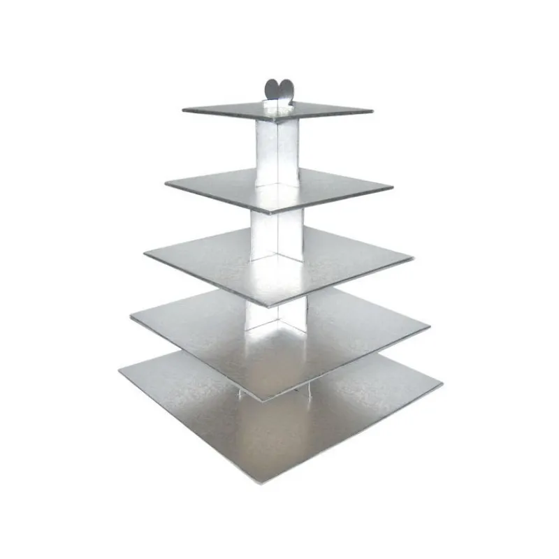 GATODECO Présentoirs Pour Gâteaux|Grand Présentoir Argenté Cupcakes 5 Etages Carrés Gatodéco