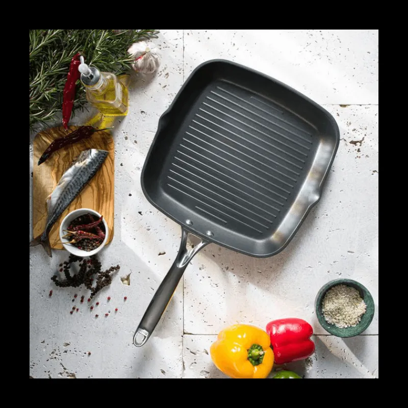 CRISTEL Grills|Poêles|Grill Carré Castel'Pro 28 cm Poignée Fixe Ultralu