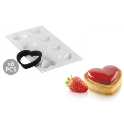 SILIKOMART Moule Silicone|Moules À Gâteaux|Kit Moule Silicone 8 Tartelettes Cœur 8 x 7 cm Professional
