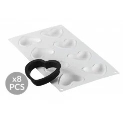 SILIKOMART Moule Silicone|Moules À Gâteaux|Kit Moule Silicone 8 Tartelettes Cœur 8 x 7 cm Professional