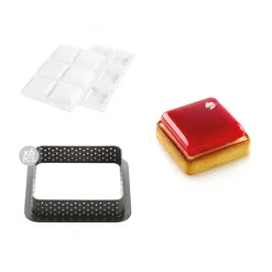 SILIKOMART Moule Silicone|Moules À Gâteaux|Kit Moule Silicone 6 Tartelettes Carrées 80mm Professional