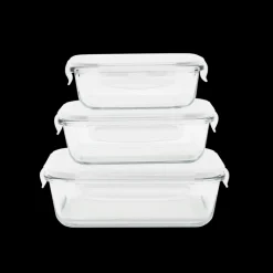 PEBBLY Plat De Cuisson|Conservation|Lot 3 Boîtes de Conservation en Verre Rectangle