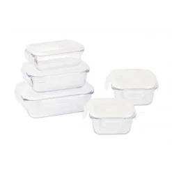PEBBLY Plat De Cuisson|Conservation|Lot 5 Boîtes de Conservation en Verre