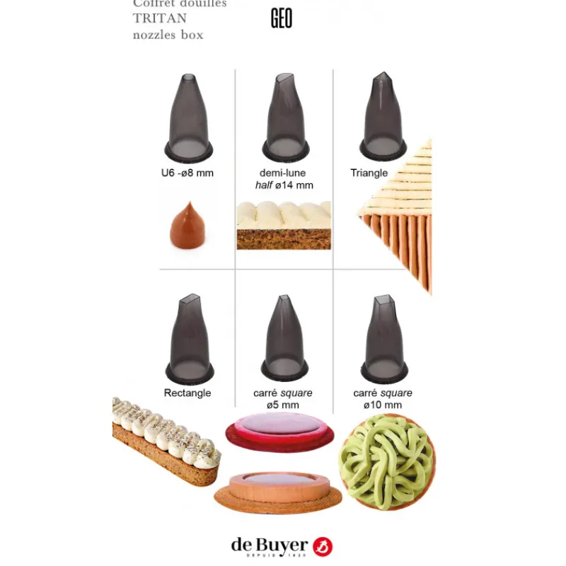 DE BUYER Douilles Pâtisserie|Lot 6 Douilles Tritan Formes Géométriques