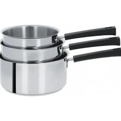CRISTEL Batterie De Cuisine|Casseroles|Lot de 3 Casseroles inox à Poignée Noire Mutine Fixe