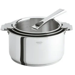 CRISTEL Casseroles|Lot de 3 Casseroles Inox avec 1 Poignée Amovible Casteline