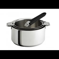 CRISTEL Batterie De Cuisine|Casseroles|Lot de 3 Casseroles inox avec Poignée Noire Mutine Amovible