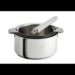 CRISTEL Batterie De Cuisine|Casseroles|Lot de 3 Casseroles inox avec Poignée Blanche Mutine Amovible