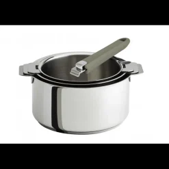 CRISTEL Batterie De Cuisine|Casseroles|Lot de 3 Casseroles inox avec Poignée Taupe Mutine Amovible