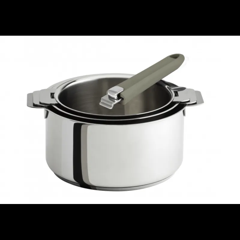 CRISTEL Batterie De Cuisine|Casseroles|Lot de 3 Casseroles inox avec Poignée Taupe Mutine Amovible