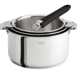 CRISTEL Batterie De Cuisine|Casseroles|Lot de 3 Casseroles inox Casteline avec 1 Poignée Mutine Amovible