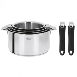 CRISTEL Casseroles|Lot de 4 Casseroles inox Casteline avec 2 Poignées Mutine Amovibles