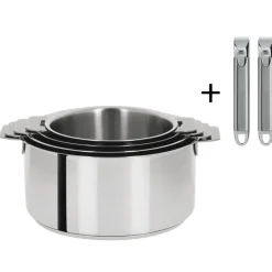 CRISTEL Casseroles|Lot de 4 Casseroles inox Mutine avec 2 Poignées Zénith Amovibles