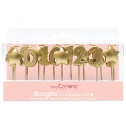 SCRAPCOOKING Décoration Gâteau|Lot de bougies dorées 0 à 9 + 5 étoiles