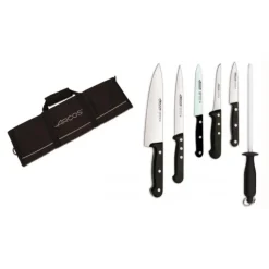 ARCOS Rangement Couteaux|Mallette de cuisine 5 couteaux de cuisine et un fusil Universal Noir