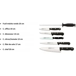 ARCOS Rangement Couteaux|Mallette de cuisine 5 couteaux de cuisine et un fusil Universal Noir