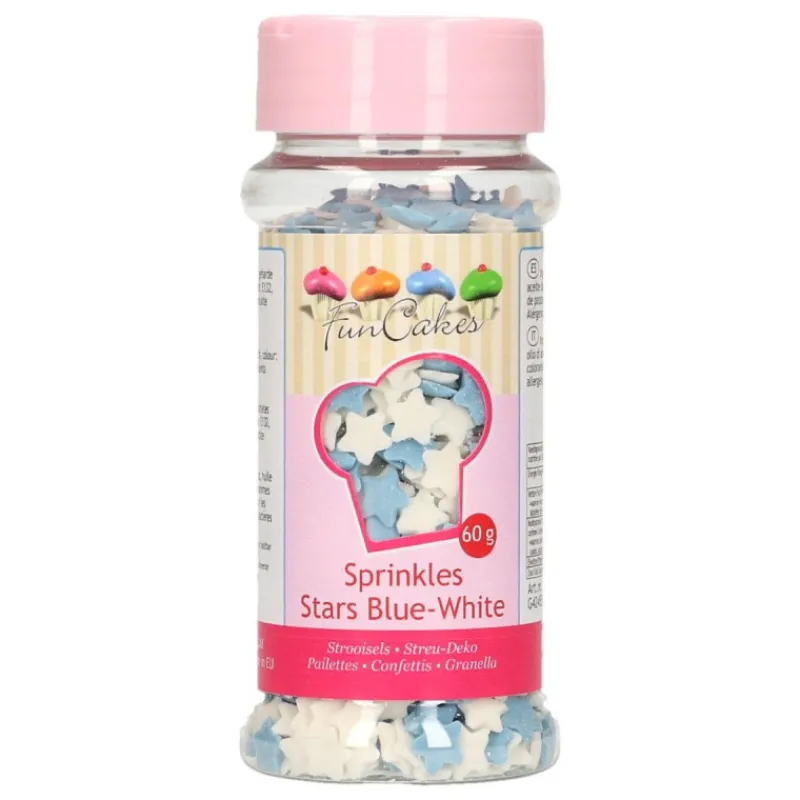 FUNCAKES Décoration Comestible|Mini Etoiles Bleues et Blanches en sucre 60 g
