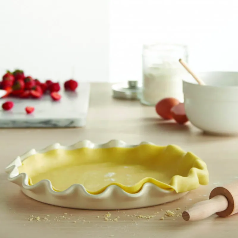 EMILE HENRY Plat De Cuisson|Moules À Gâteaux|Moule à Tarte en Céramique Ø 33 cm Argile