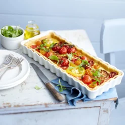 EMILE HENRY Plat De Cuisson|Moules À Gâteaux|Moule à Tarte Rectangulaire en Céramique 15 x 36 cm Farine