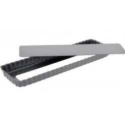 DE BUYER Plat De Cuisson|Moule Anti-adhésif|Moule Anti Adhésif Tarte Rectangle Fond Amovible 35,6 x 10,2 cm x H 2,7 cm