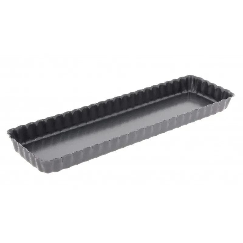 DE BUYER Plat De Cuisson|Moule Anti-adhésif|Moule Anti Adhésif Tarte Rectangle Fond Amovible 35,6 x 10,2 cm x H 2,7 cm
