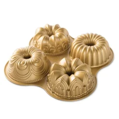 NORDIC WARE Moule Anti-adhésif|Moules À Gâteaux|Moule Mini Bundt Assortis (x4) Gold