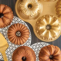 NORDIC WARE Moule Anti-adhésif|Moules À Gâteaux|Moule Mini Bundt Assortis (x4) Gold