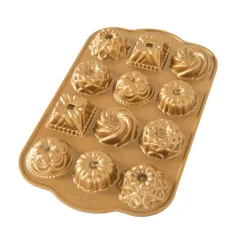 NORDIC WARE Moule Anti-adhésif|Moules À Gâteaux|Moule Mini Bundt Charms Assortis (x12) Gold