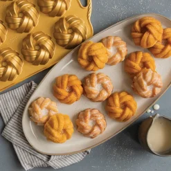 NORDIC WARE Moule Anti-adhésif|Moules À Gâteaux|Moule Mini Bundt Torsadés (x12) Gold