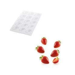 SILIKOMART Moule Silicone|Moules À Gâteaux|Moule Silicone 15 Mini Fraises 48 x 37 x H33 mm 30ml Professional