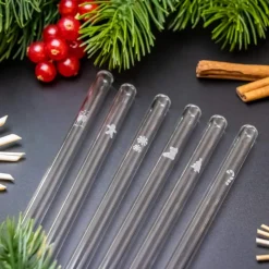 CUISINEADDICT Accessoires Bar|Paille Réutilisable en Verre Noël 20cm droite x6 HALM